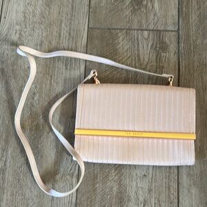 Ted Baker patent channel stitched faux leather logo enamel bar crossbody/clutch